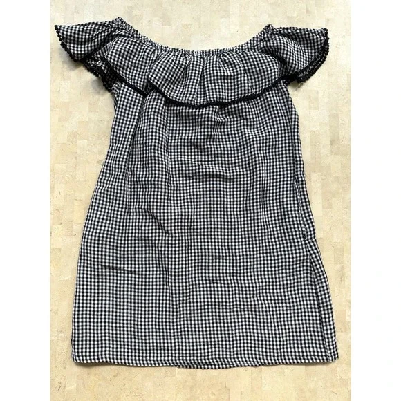 Tommy Bahama Gingham Linen Pompom Off The Shoulder Dress Pockets Vacation Sz L - Picture 9 of 9